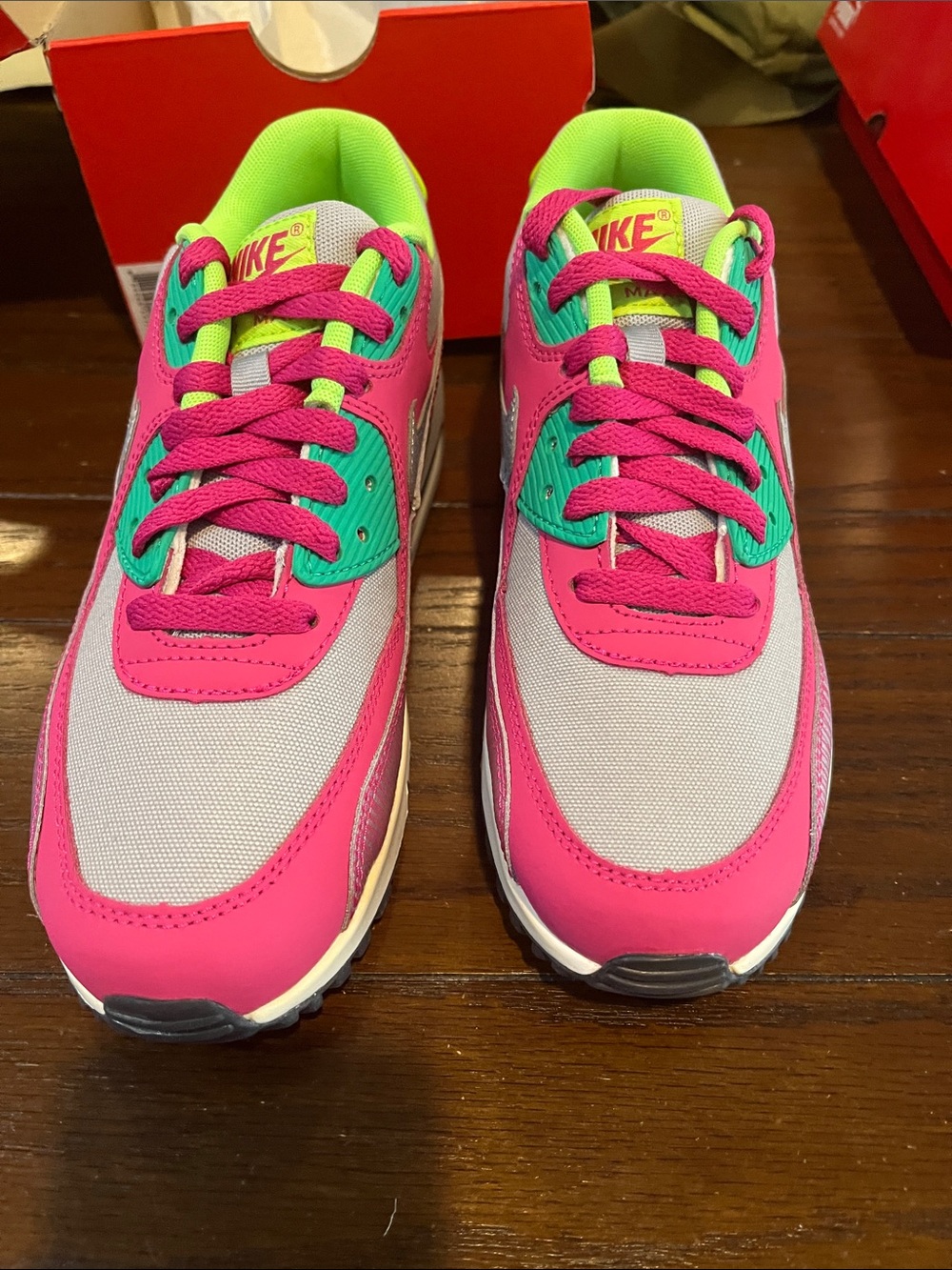 Nike Kids Bright Pink and Neon Green Retro Runner Sneakers